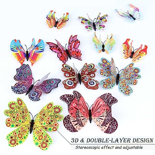 OPSEAM 3D Butterfly Wall Decor Butterfly Decorations Stickers with Magnets | 24 PCS Circl,12 Styles Double Layer Butterfly for Classroom Decoration,Locker Refrigerator, Reusable,Waterproof - color: Circl