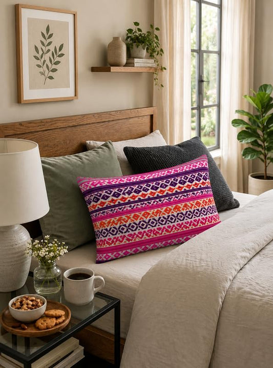 WWW.THROWPILLOW.IN Multicolored Aztec Tribal Throw Pillow Cover,Woven Decorative Cushion Cover for Boho Sofa, Dorm Room & Eclectic Living Room Decor Rectangular Cushion 14x30 Inches