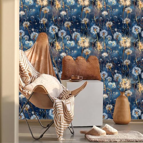 MuralPeel Blue White Yellow Dandelion Flowers Peel and Stick Wallpaper Self Adhesive Removable Easy Peel Off Stick on Wall Paper for Bedroom Cabinet Renter