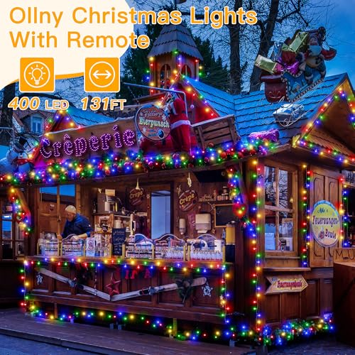 Ollny Christmas Lights Outdoor 400LED 131FT, Multicolor Fairy Lights with Remote 3 Timer, Plug in 8 Modes String Lights for Bedroom Indoor Outside House Party Xmas Decorations - color: Multicolord, size: 400 LEDs