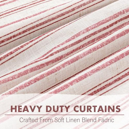 MYSKY HOME Striped Curtains 100% Blackout for Girls Bedroom 84 Inches Long Red Stripe Patterned Linen Blend Double Layer Farmhouse Rustic Drapes, Grommet, 2 Panels, 52" Wide - color: B-red/Blackout, size: 52"W x 84"L (Pack of 2)