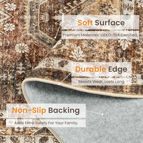 Rugland 2'6x8' Runner Rug, TPR07-Rust, Vintage Tribal, Stain Resistant, Anti-Slip Backing, Machine Washable, Low Pile, Indoor, Rug | Low Pile, Soft & Lighweight, Folable, Stain Resistant Tribal 2.5x8ft Carpet Runners for Entryway,Kitchen,Living Room,Bedro