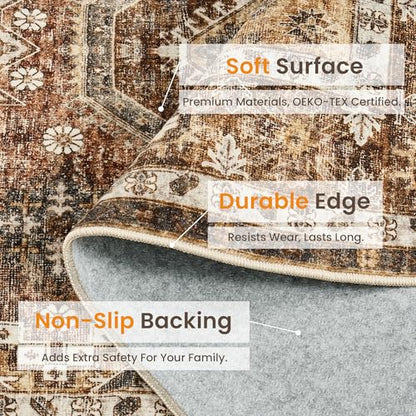 Rugland 2'6x8' Runner Rug, TPR07-Rust, Vintage Tribal, Stain Resistant, Anti-Slip Backing, Machine Washable, Low Pile, Indoor, Rug | Low Pile, Soft & Lighweight, Folable, Stain Resistant Tribal 2.5x8ft Carpet Runners for Entryway,Kitchen,Living Room,Bedro