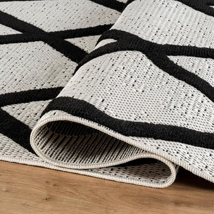 Modern Rug 10x14 Luxury Diamond Pattern Large Micro Loop Area Rugs Soft High-Low Pile Stain Resistant Easy to Clean Non-Shedding Durable Living Room Bedroom Indoor Carpet (Black/White) - color: Bold / Black, size: 10' x 14' (Rectangular)