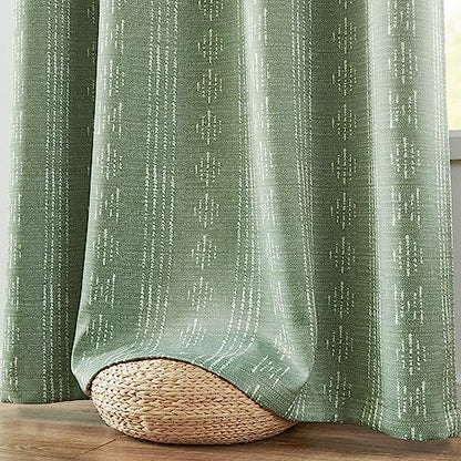 jinchan Boho Blackout Curtains 63 Inch Length for Bedroom Living Room | White on Sage Green Geometric Printed Grommet Curtains Room Darkening Thermal Insulated Window Treatments 2 Panels - color: Boho | White on Sage Green, size: 52"W x 63"L (Pack of 2)