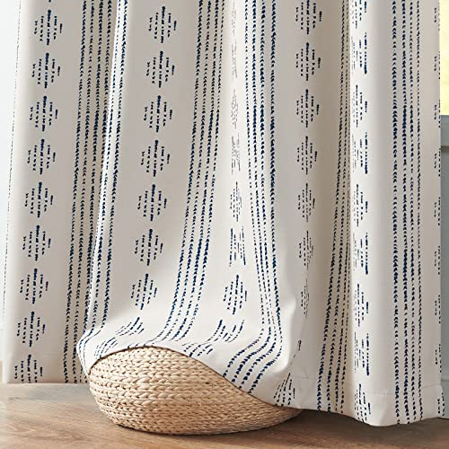 jinchan Boho Blackout Curtains 63 Inch Length for Bedroom Living Room | Blue on Beige Geometric Grommet Curtains Room Darkening Thermal Insulated Window Treatments 2 Panels - color: Boho | Blue on Beige, size: 52"W x 63"L (Pack of 2)