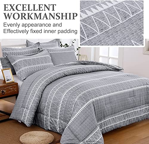 WONGS BEDDING Grey Comforter Set California King, Soft Microfiber Reversible BohoDown Alternative Comforter Set- 3 Pieces (1 Comforter + 2 Pillowcases), Cal King Bedding Set 104"x 96" - color: Gray, size: California King