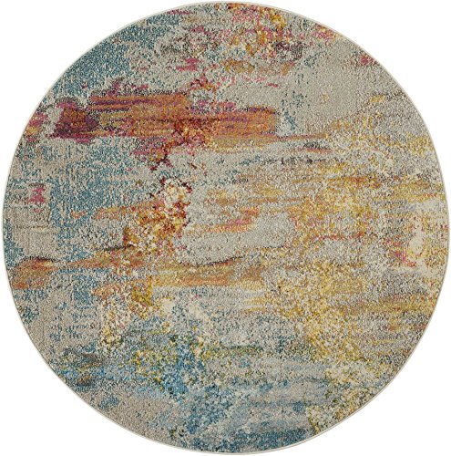 Nourison Home Celestial Modern Abstract Sealife 7'10" x Round Area Rug, Easy Clean, Non Shedding, Bed Room, Living Room, Dining Room, Kitchen (8 Round) - color: Sealife, size: 7'10" (Round)