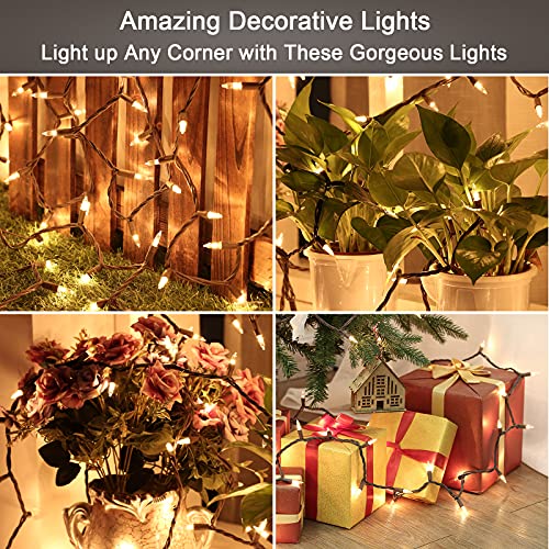 ODEETRONIC Steady & Blink Clear Lights, 21.63ft 100 Count Incandescent Christmas Lights, UL Certified Connectable Tree Light Warm White, 2 Mode Mini Light for Indoor Outdoor Xmas Party, Brown Wire | Steady & blink; Waterproof; UL certified connectable plu