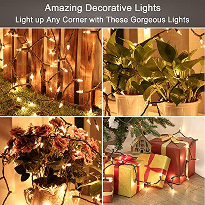 ODEETRONIC Steady & Blink Clear Lights, 21.63ft 100 Count Incandescent Christmas Lights, UL Certified Connectable Tree Light Warm White, 2 Mode Mini Light for Indoor Outdoor Xmas Party, Brown Wire | Steady & blink; Waterproof; UL certified connectable plu