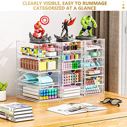 YFXCVSL 3-Pack Acrylic 15-Drawer Storage & Makeup Organizer for Desk | Smooth-glide drawers, clear acrylic, dustproof, waterproof, wipe-clean, for nail polish, essential oils, hair clips - size: 15 Drawers