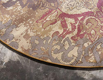 Unique Loom Barista Collection Area Rug - Congencis (4' 1" Round, Beige/ Blue) - size: 4'1" (Round)