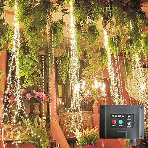 SHUKAN 220 LED Solar Firefly Bunch Lights, 8 Flashing Modes, Fairy Copper Wire Waterproof String Lights, Decorative Vine Solar Watering Can Lights, Outdoor Garden Christmas Decor Lights (Warm White) - color: 1 Pack solar Warm White, size: 1 pack 220LED