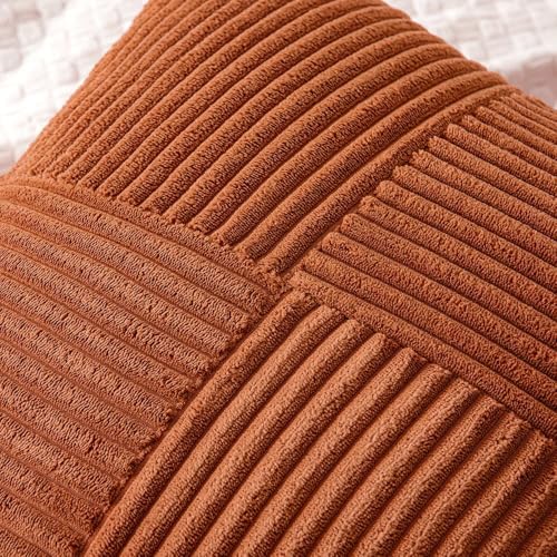 MIULEE Fall Rust Decorative Lumbar Throw Pillow Covers 12x24 Inch 2 Pack | Boho Farmhouse Pillow Covers, Soft Cross Corduroy Patchwork Textured Cushion Cases For Bed Sofa - color: Rust, size: 24" x 12" (Pack of 2)