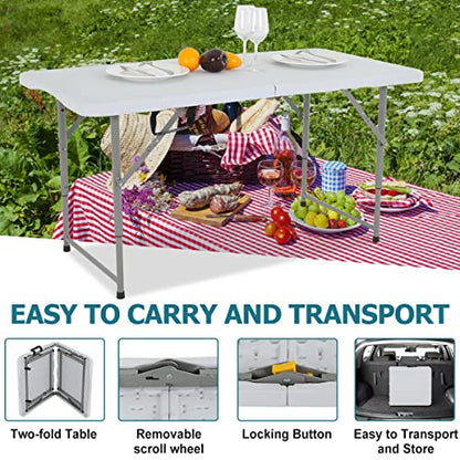 4FT Folding Table, Height Adjustable Table, Heavy Duty Plastic Tables Portable Fold-in-Half Utility Table w/Handle & Lock for Camping BBQ Party Banquet Wedding Market Events, 330LBS - size: 4 FT