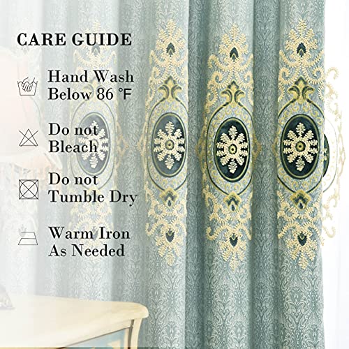 Simple Chenille Jacquard Blackout Window Elegance Curtains/Drapes/Panels/Treatments for Bedroom Living Room,Top Grommets (2 Panels) | Thick Fabric Feel, Helps Darken Room, Smooth Hanging, Easy to Hang, for Bedroom or Living Room - color: Blue-curtain, siz