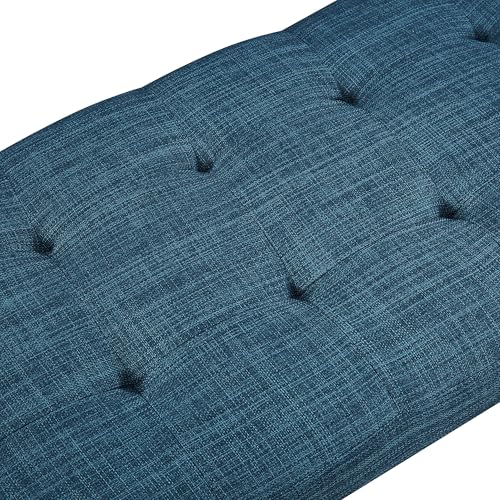 Amazon Basics Modern Haraden Upholstered Button-Tufted Bench, Blue, 16 x 44 x 17 in - color: Blue, style: Americana