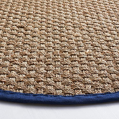 SAFAVIEH Area Rug 3' Round - Natural Fiber Collection - Natural & Blue, Seagrass, Basketweave Pattern with Border (NF114E) - color: Natural/Navy Blue, size: 3' (Round)