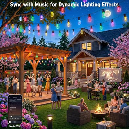 Outdoor String Lights,400FT Smart RGB+IC Patio Lights with Shatterproof LED Bulbs ,Outside Light Dimmable Patio for Decor DIY IP67 Waterproof ,Courtyard, garden,Holiday,LED lights more Scene Modes - size: 400FT