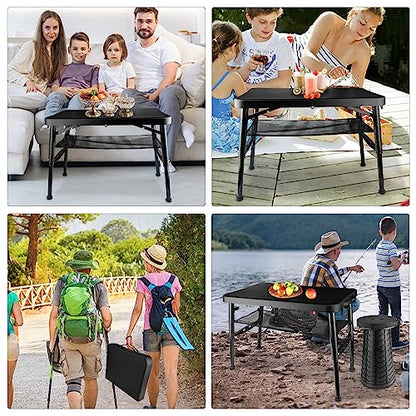 Folding Table and Stool, Small, Black, 4 Foot Outdoor Portable Table, Adjustable Height, Camping, Picnic, RV Table, 55lbs Load-Bearing, Lightweight - color: Black