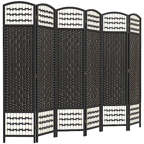 HOMCOM 6 Panel Room Divider, Folding Privacy Screen, 5.6', Black | Room Separator, Wave Fiber Freestanding Partition Wall Divider - color: Black, size: 6 Panel