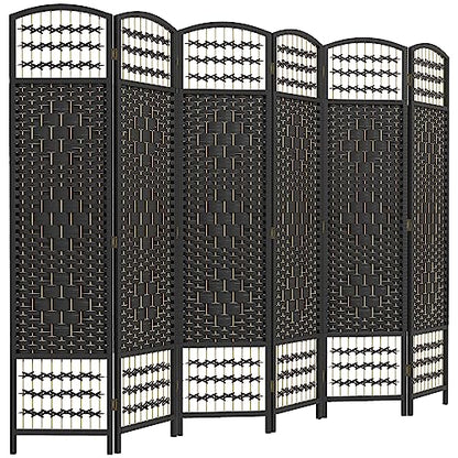 HOMCOM 6 Panel Room Divider, Folding Privacy Screen, 5.6', Black | Room Separator, Wave Fiber Freestanding Partition Wall Divider - color: Black, size: 6 Panel