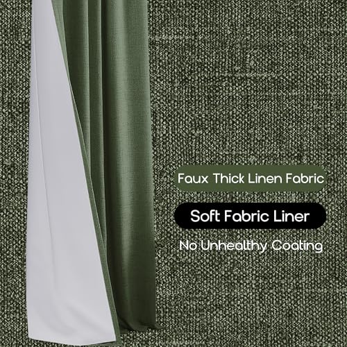 Olive Green Linen Blackout Curtains 84 Inches Long, Dark Green Thermal Insulated Black Out Drapes, Pleated Moody Curtains for Bedroom Living Room 2 Panels Set - color: Olive Green, size: 50"W x 84"L (Pack of 2)