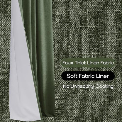 Olive Green Linen Blackout Curtains 84 Inches Long, Dark Green Thermal Insulated Black Out Drapes, Pleated Moody Curtains for Bedroom Living Room 2 Panels Set - color: Olive Green, size: 50"W x 84"L (Pack of 2)