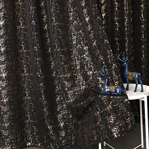 Taisier Home Gold Foil Print Linen Textured Curtains Geometric Dots Pattern Design Curtains for Nursery Toy Room Thermal Insulated Window Treatment 2 Panels 54" L,Black and Gold Drapes Print - color: Black/Gold, size: 52"W x 54"L (Pack of 2)