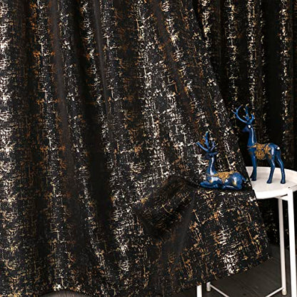 Taisier Home Gold Foil Print Linen Textured Curtains Geometric Dots Pattern Design Curtains for Nursery Toy Room Thermal Insulated Window Treatment 2 Panels 54" L,Black and Gold Drapes Print - color: Black/Gold, size: 52"W x 54"L (Pack of 2)