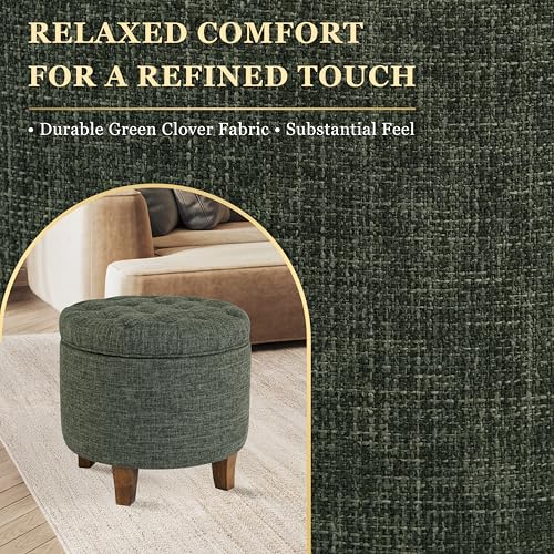 HomePop 19" Button Tufted Round Storage Ottoman - Green Clover Fabric - color: Green Clover Fabric