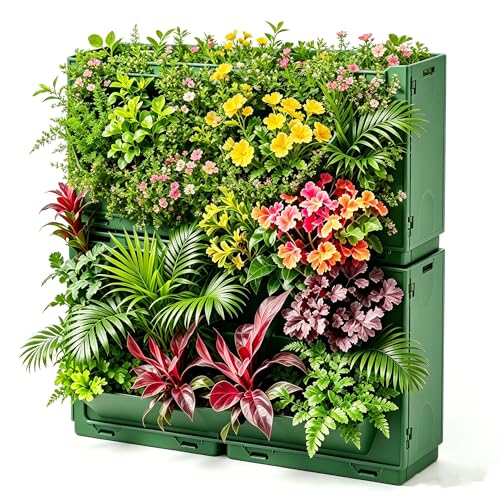 Vertical Wall Planter for Indoor Plants, Living Wall Planter System with 4 Stackable Pots, Wall Mounted Hanging Planter, Ventilation Design for Herbs, Succulents, Flowers,(4Pots) - color: Green-4pcs