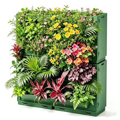 Vertical Wall Planter for Indoor Plants, Living Wall Planter System with 4 Stackable Pots, Wall Mounted Hanging Planter, Ventilation Design for Herbs, Succulents, Flowers,(4Pots) - color: Green-4pcs