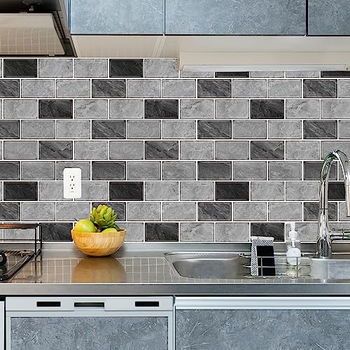 URCOLOR 10-Sheet Peel and Stick Backsplash for Kitchen,12"x12" Self Adhesive Wall Tiles Stick on Back Splashes for Bathroom Gray Marble Look - color: Gray Marble