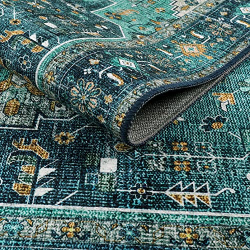 Moynesa Ultra-Thin Washable Teal Non Slip Bathroom Rug - 2x6 Laundry Room Mat, Machine Washable Non-Slip Pet Friendly Carpet Runner for Camper RV Foyer Kitchen Hallway - color: Teal, size: 2' x 6'