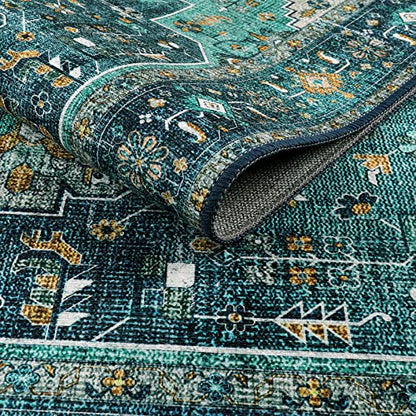 Moynesa Ultra-Thin Washable Teal Non Slip Bathroom Rug - 2x6 Laundry Room Mat, Machine Washable Non-Slip Pet Friendly Carpet Runner for Camper RV Foyer Kitchen Hallway - color: Teal, size: 2' x 6'