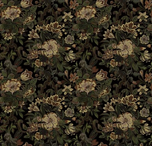 17.3"x78.7" Dark Wallpaper Peel and Stick Moody Vintage Victorian Floral Contact Paper Green Gothic Wallpaper for Bedroom Flower Leaf Yellow Renter Friendly Wall Paper Removable Vinyl Roll - color: Vintage Green, size: 17.3" x 78.7"