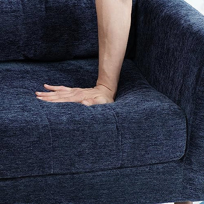 Accent Chair, Living Room Chairs with Solid Wood Legs & Pillow | Chairs Living Room with High Tufted Backrest, Reading Chair for Bedroom/Office, Chenille Fabric - color: Dark Blue