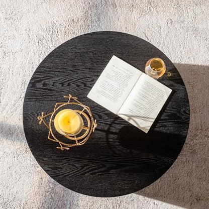 27.56" Round Lift-Top Coffee Table with Hidden Storage & Sturdy Pedestal, Modern Wooden Center Accent End Tea Table, No Need Assemble, Black - color: 27.56" Round Lift-top, Black