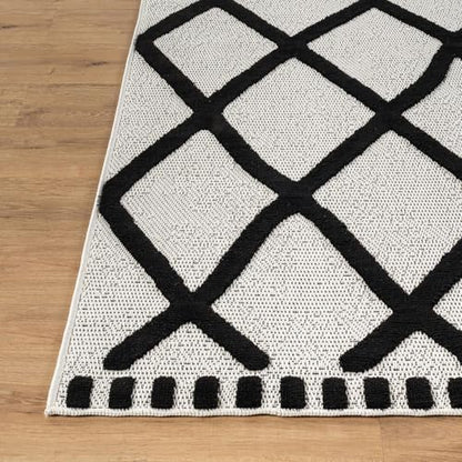 Modern Rug 5x7 Luxury Diamond Pattern Micro Loop Area Rugs Soft High-Low Pile Stain Resistant Easy to Clean Non-Shedding Durable Living Room Kitchen Indoor Carpet (Black/White) - color: Bold / Black, size: 5' x 7' (Rectangular)