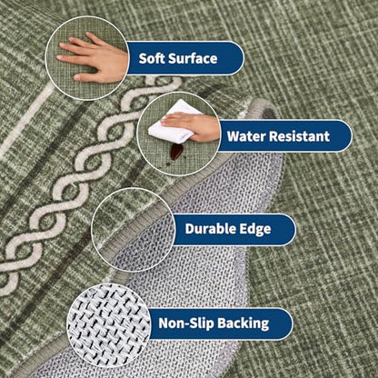 GarveeHome Washable Runner Rugs 2x8 Entryay Rug Scalloped Non Slip, Green | Bathroom Rugs Non Slip Kitchen Runner Low Pile Hallway Rug Stain Resistant Carpet for Entry Laundry Room - color: Green, size: 2' x 8' (Runner)