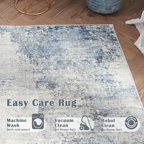 jinchan 4x6 Modern Abstract Washable Non-Slip Area Rug - color: Distressed Blue Multi, size: 4' x 6' (Rectangular)
