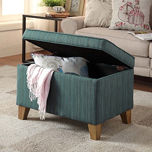 HomePop 24" Medium Square Storage Ottoman - Teal - color: Blue Chevron