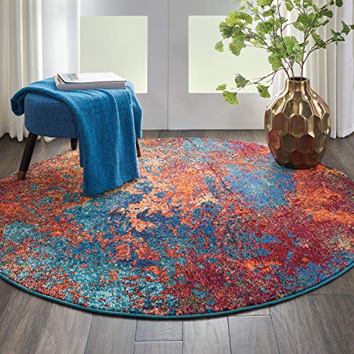 Nourison Home Celestial Atlantic 5'3" x Round Area Rug - Easy Clean, Non Shedding, Bed Room, Living Room, Dining Room, Kitchen (5' x Round) - color: Atlantic, size: 5'3" (Round)