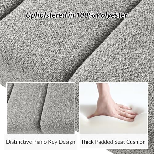 55" Upholstered End of Bed Bench with Rubber Wood Legs,Entryway Ottoman with Thick Padded Cushion for Bedroom and Living Room，Grey - color: Grey