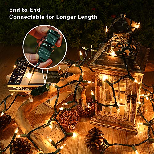 ODEETRONIC Steady & Blink Clear Christmas Lights, 21.63ft 100 Count Incandescent Christmas Lights, 2 Modes UL Certified Warm Clear Light, Connectable Mini Tree Light for Room Wedding Party, Green Wire | Waterproof; UL certified connectable plug in; Xmas t