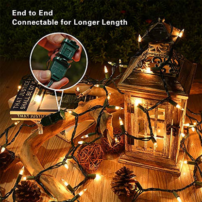 ODEETRONIC Steady & Blink Clear Christmas Lights, 21.63ft 100 Count Incandescent Christmas Lights, 2 Modes UL Certified Warm Clear Light, Connectable Mini Tree Light for Room Wedding Party, Green Wire | Waterproof; UL certified connectable plug in; Xmas t
