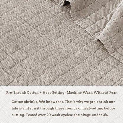 Pre-Washed Cotton Queen Size Quilt Set 90x98 Waffle Textured | Lightweight Breathable Bedspread Coverlet,All Season Bedding Set,Oversized Elegant Design，with 2 Pillow Shams Beige - color: Beige, size: Queen-90x98