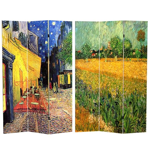 Red Lantern 6 ft. Tall Double Sided Works of Van Gogh Canvas Room Divider - Cafe Terrace/View of Arles - color: Terrace/Arles