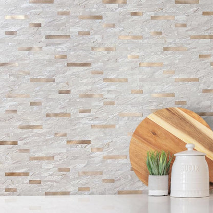DICOFUN 10 Sheets Marble Look Peel and Stick Backsplash Wall Tile, PVC Kitchen Backsplash Peel and Stick in Light Brown, 9.4 sq.ft - color: Light Brown and Metal Gold, size: 10 Sheets, 12’’x12’’x0.12’’